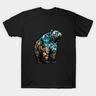 Grizzly Bear Animal Portrait Stained Glass Wildlife Outdoors Adventure T-Shirt